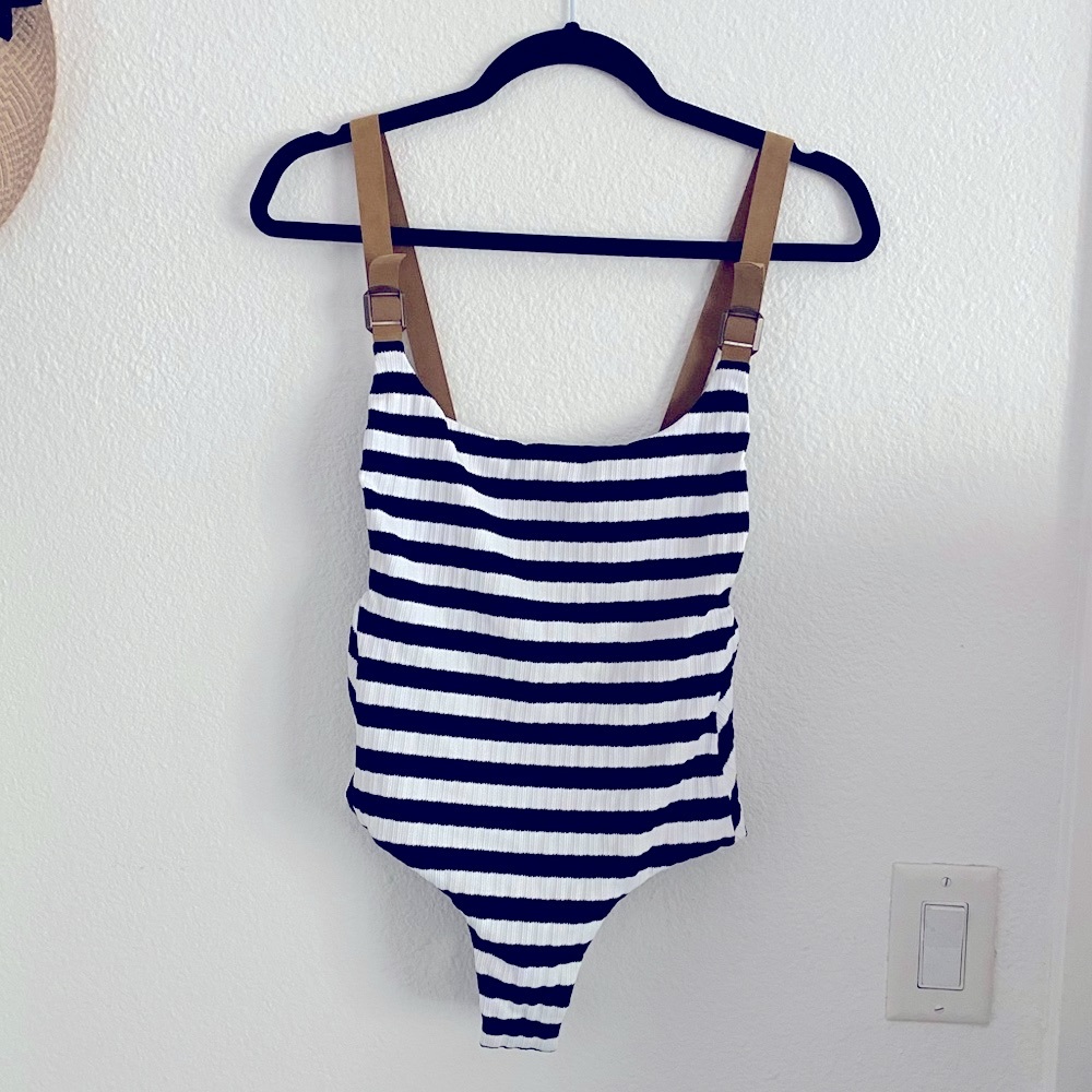 Planet Blue Black and White Striped One-Piece Swimsuit - Picture 6 of 7